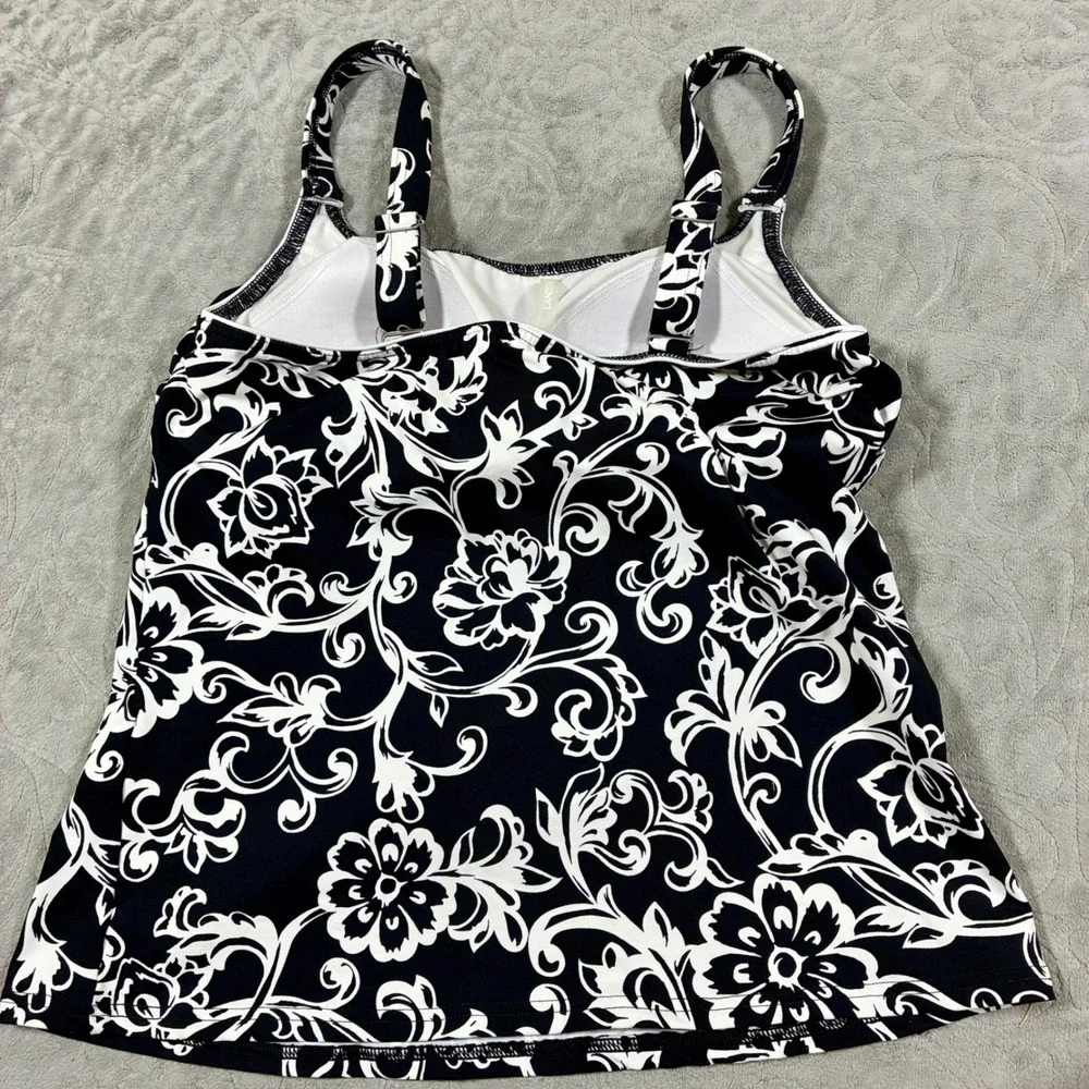 Lands' End Tankini Swim Top Size 6 Black Floral Modest Preppy